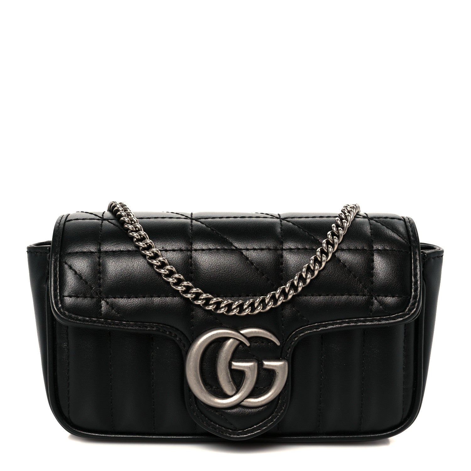 Gucci Calfskin Matelasse Aria Super Mini GG Marmont Shoulder Bag Black 1 of 10