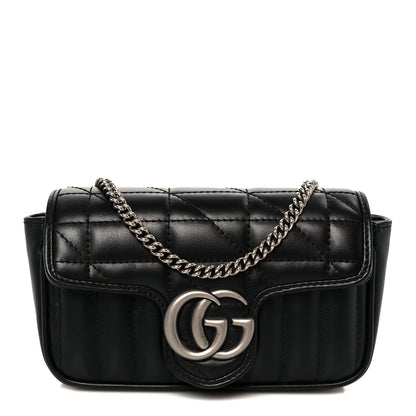 Gucci Calfskin Matelasse Aria Super Mini GG Marmont Shoulder Bag Black 1 of 10