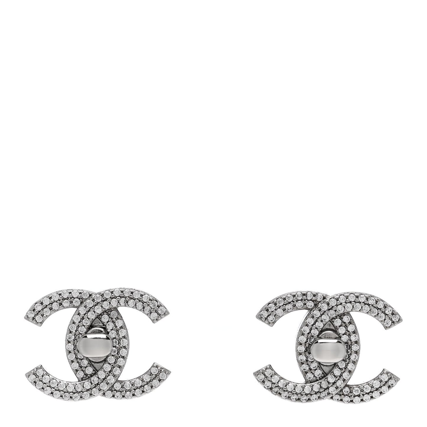 Crystal CC Turnlock Earrings Silver