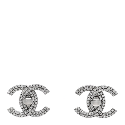 Chanel Crystal CC Turnlock Earrings Silver 1 of 5