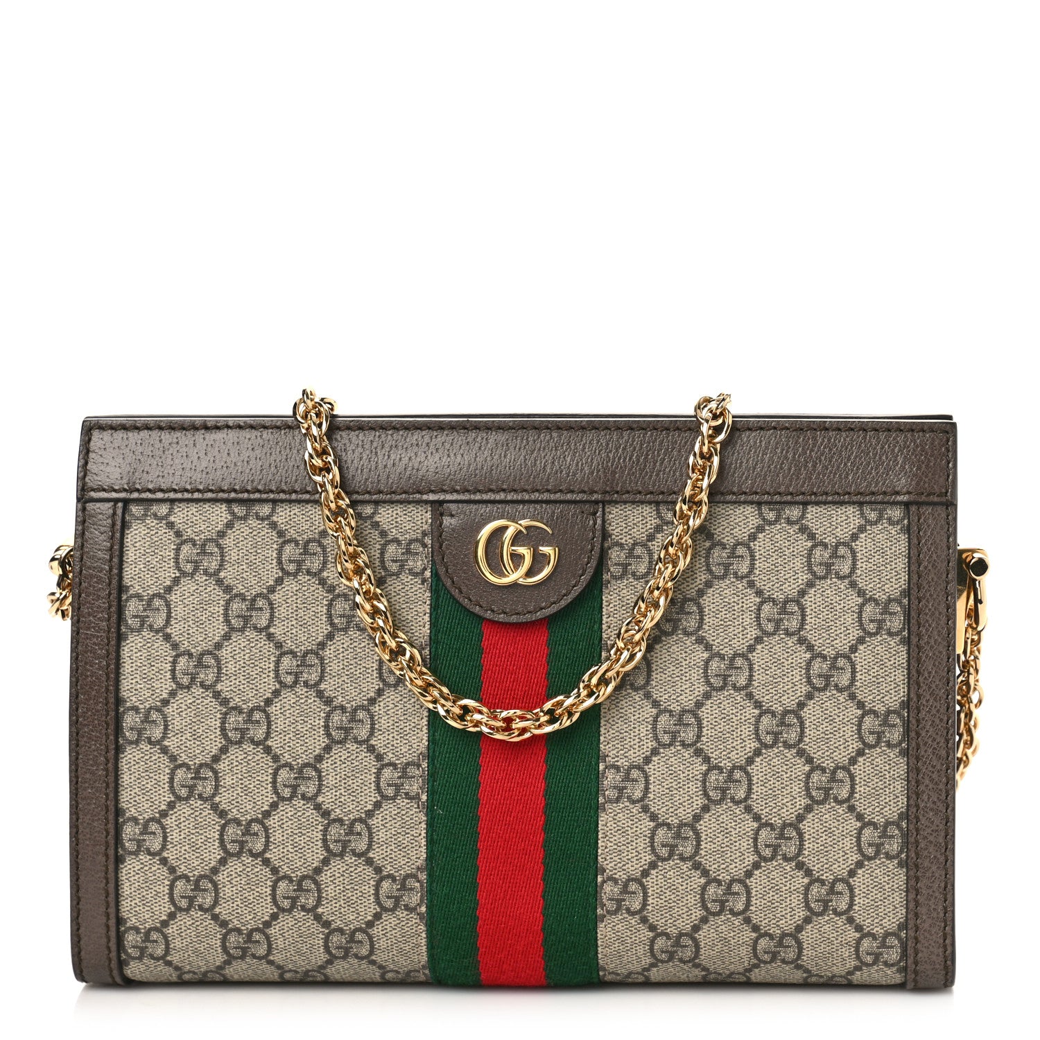 Gucci GG Supreme Monogram Web Small Ophidia Chain Shoulder Bag Brown 1 of 10