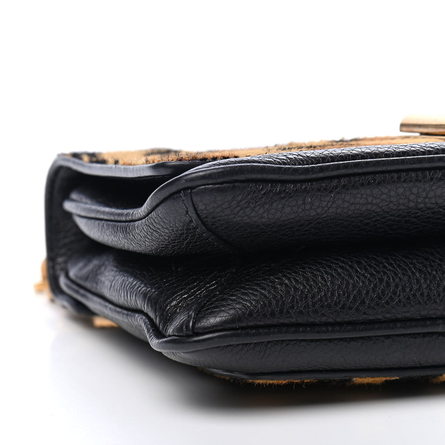 Calfskin Calf Hair Leopard Print Chain Crossbody Bag Black