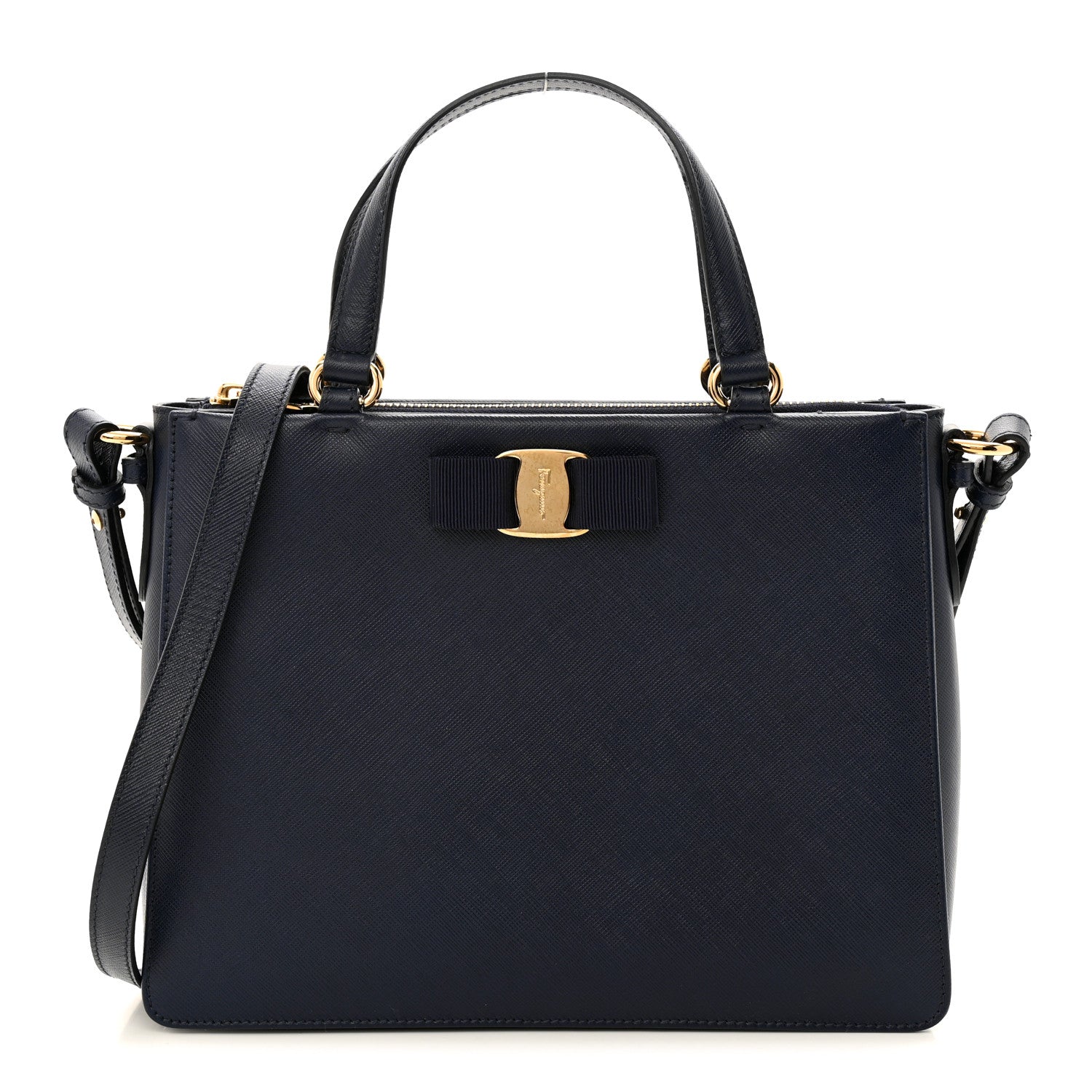 Salvatore Ferragamo Printed Calfskin Tracy Vara Tote Oxford Blue 1 of 15