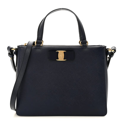 Salvatore Ferragamo Printed Calfskin Tracy Vara Tote Oxford Blue 1 of 15