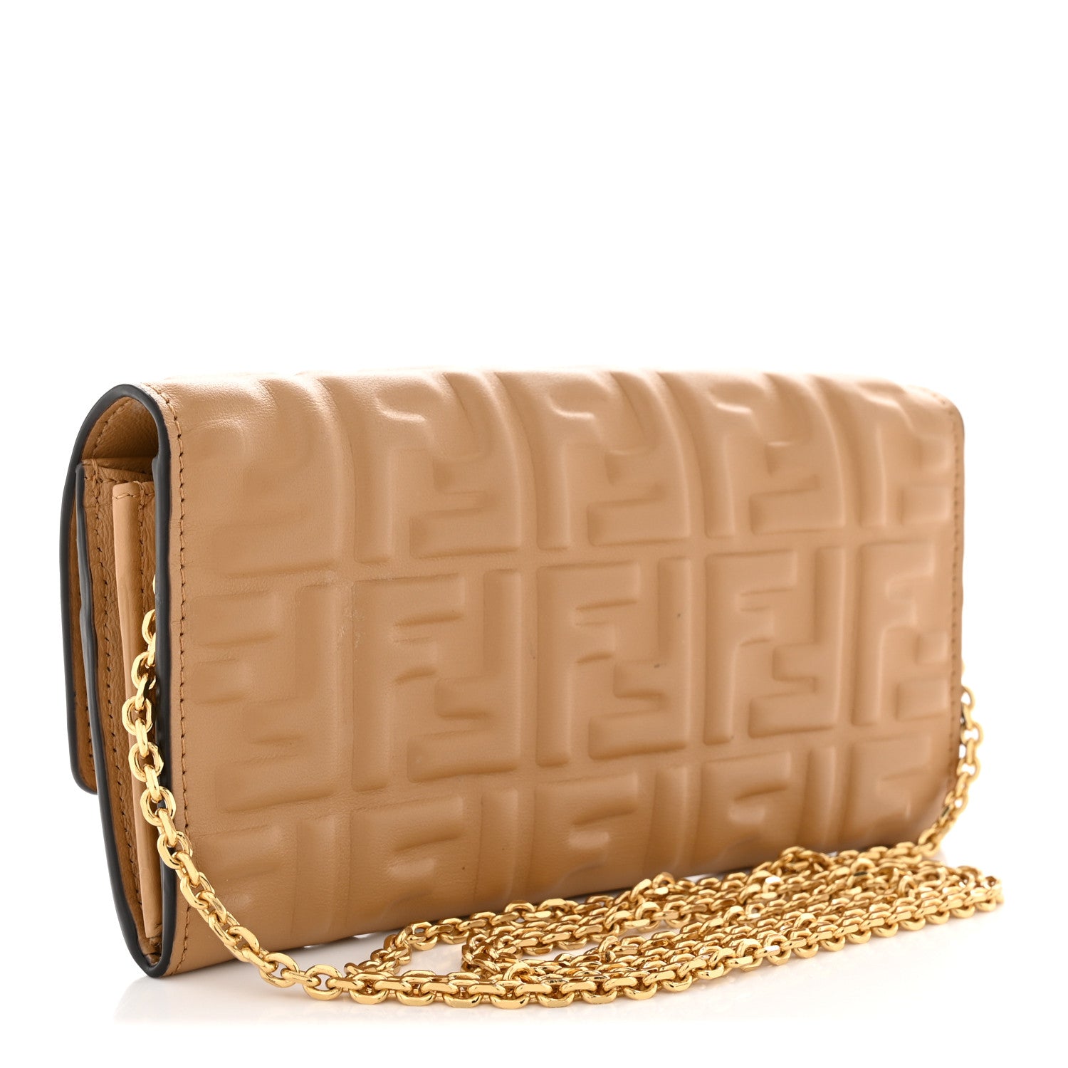 Fendi Nappa Matisse FF Embossed Continental Wallet On Chain Miele Scuro 3 of 12