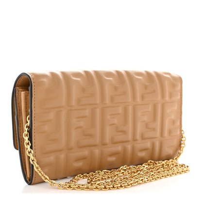 Fendi Nappa Matisse FF Embossed Continental Wallet On Chain Miele Scuro 3 of 12
