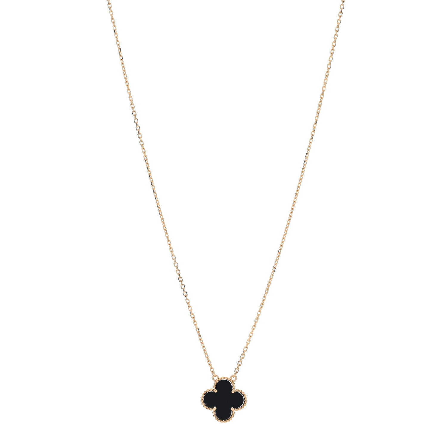 Van Cleef & Arpels 18K Yellow Gold Black Onyx Vintage Alhambra Pendant Necklace 1 of 5