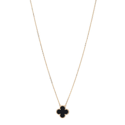 Van Cleef & Arpels 18K Yellow Gold Black Onyx Vintage Alhambra Pendant Necklace 1 of 5