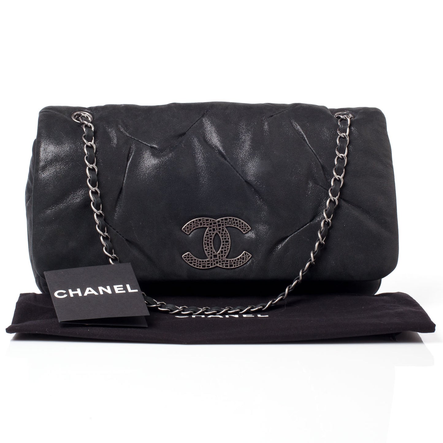 Iridescent Calfskin Glint Flap Black