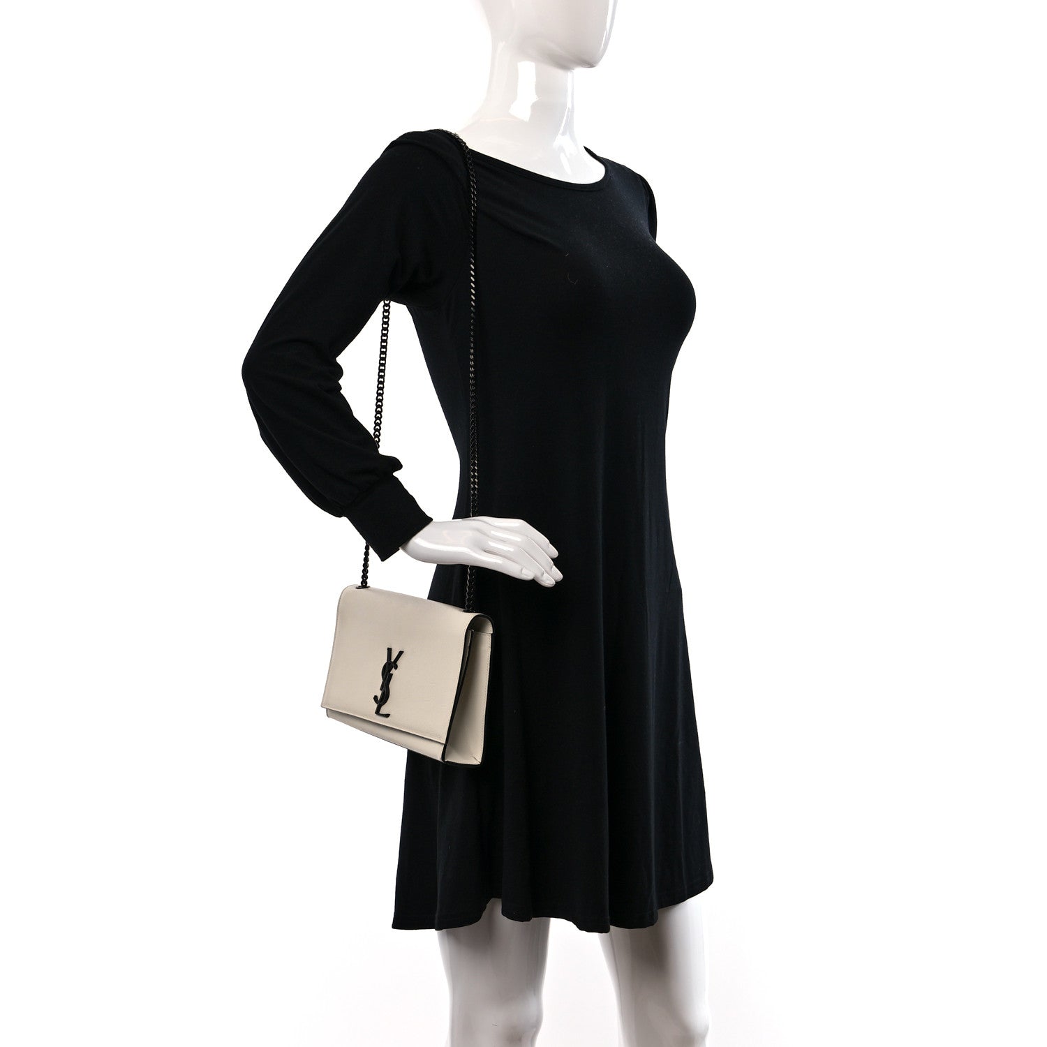 Saint Laurent Grain De Poudre Medium Classic Monogram Kate Satchel Porcellana Black 2 of 10