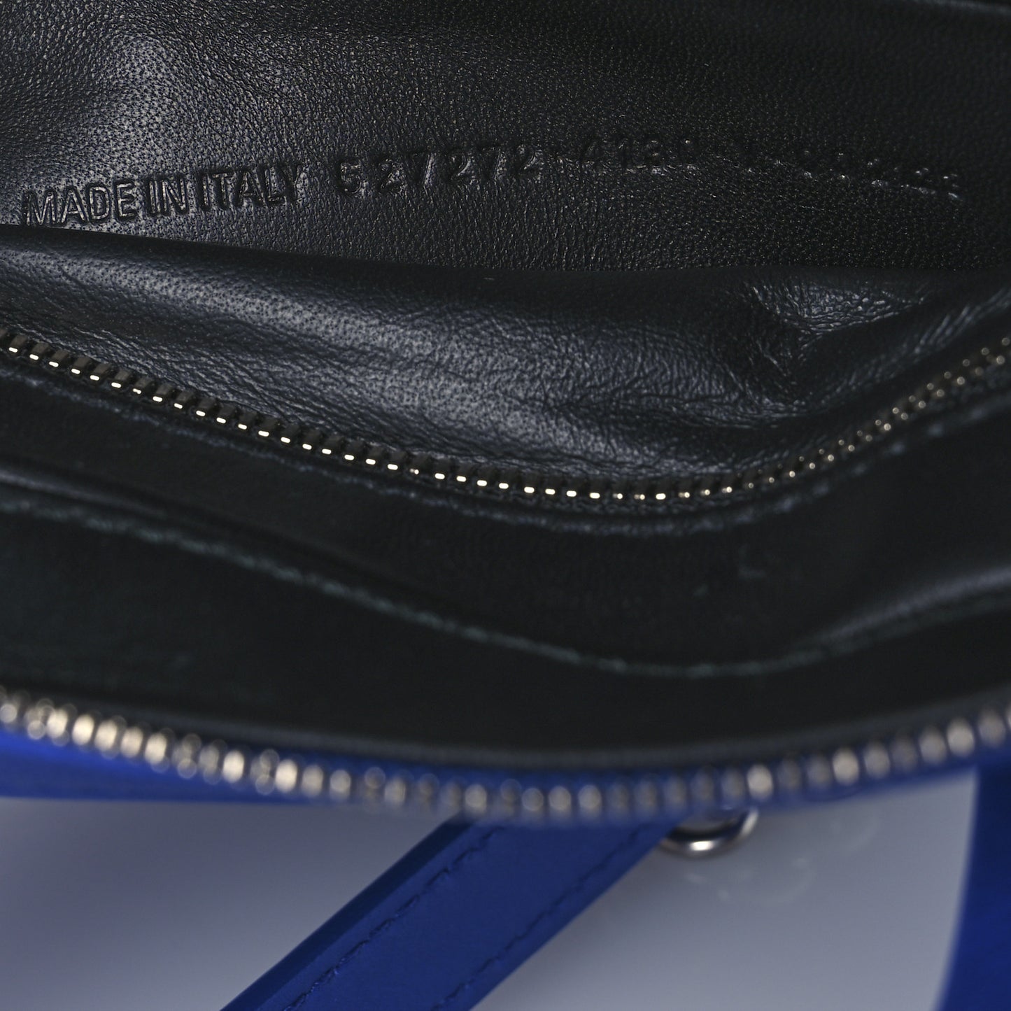 Shiny Day Calfskin Logo XS Triangle Chain Duffle Bleu Roi White