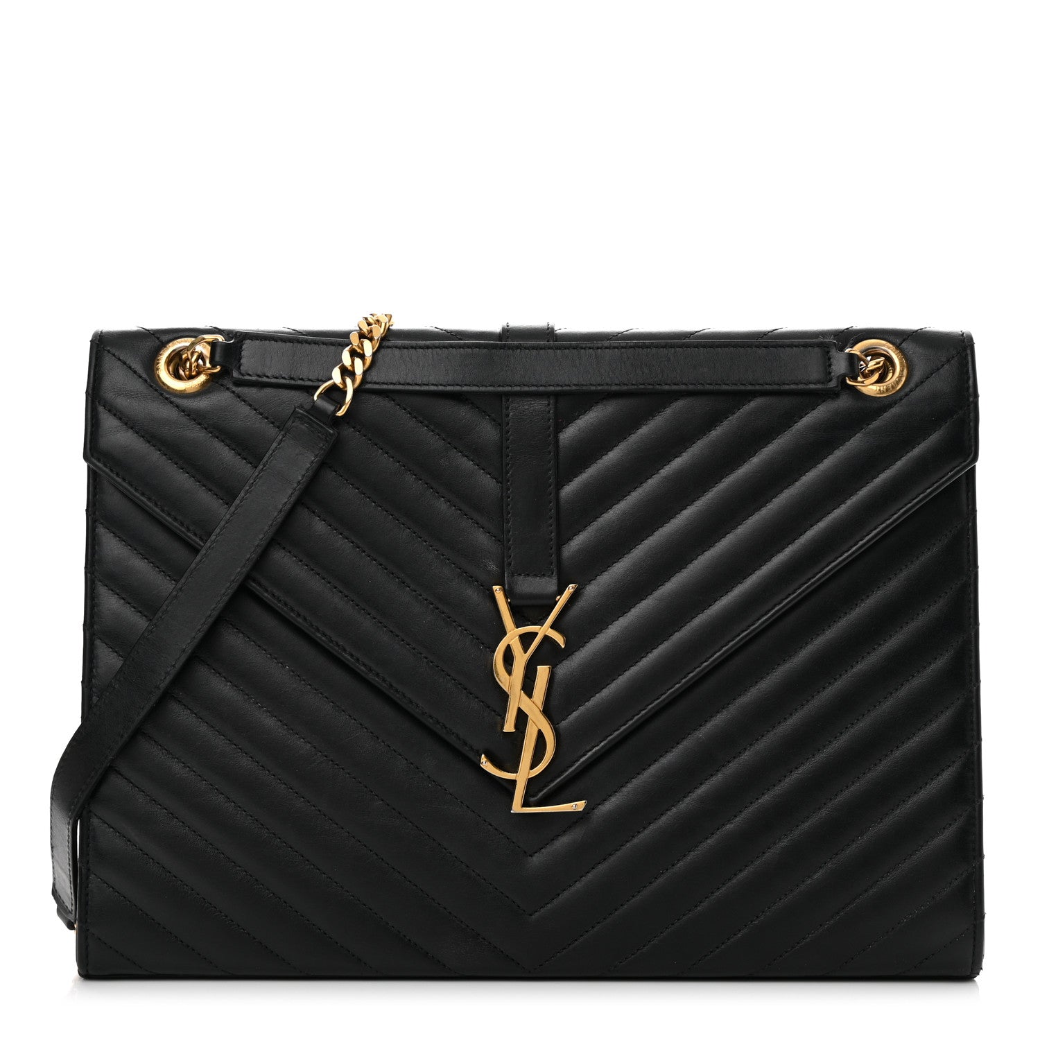 Saint Laurent Smooth Calfskin Matelasse Chevron Large Monogram Satchel Black 1 of 19