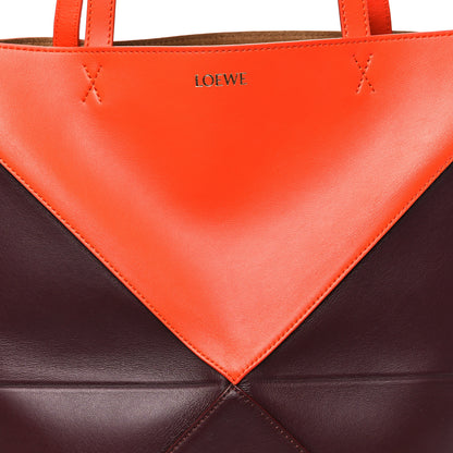 Loewe Shiny Calfskin Medium Puzzle Fold Tote Burgundy Orange 6 of 8