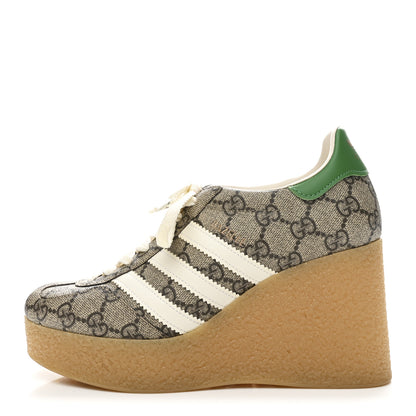 Gucci X ADIDAS GG Supreme Monogram Gazelle Wedge Sneakers 36.5 Beige Ebony Off White New Shamarock 1 of 9