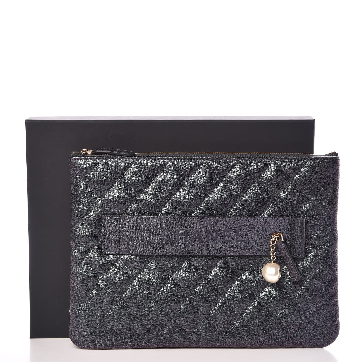 Iridescent Caviar Medium Night by the C Pouch Clutch Black