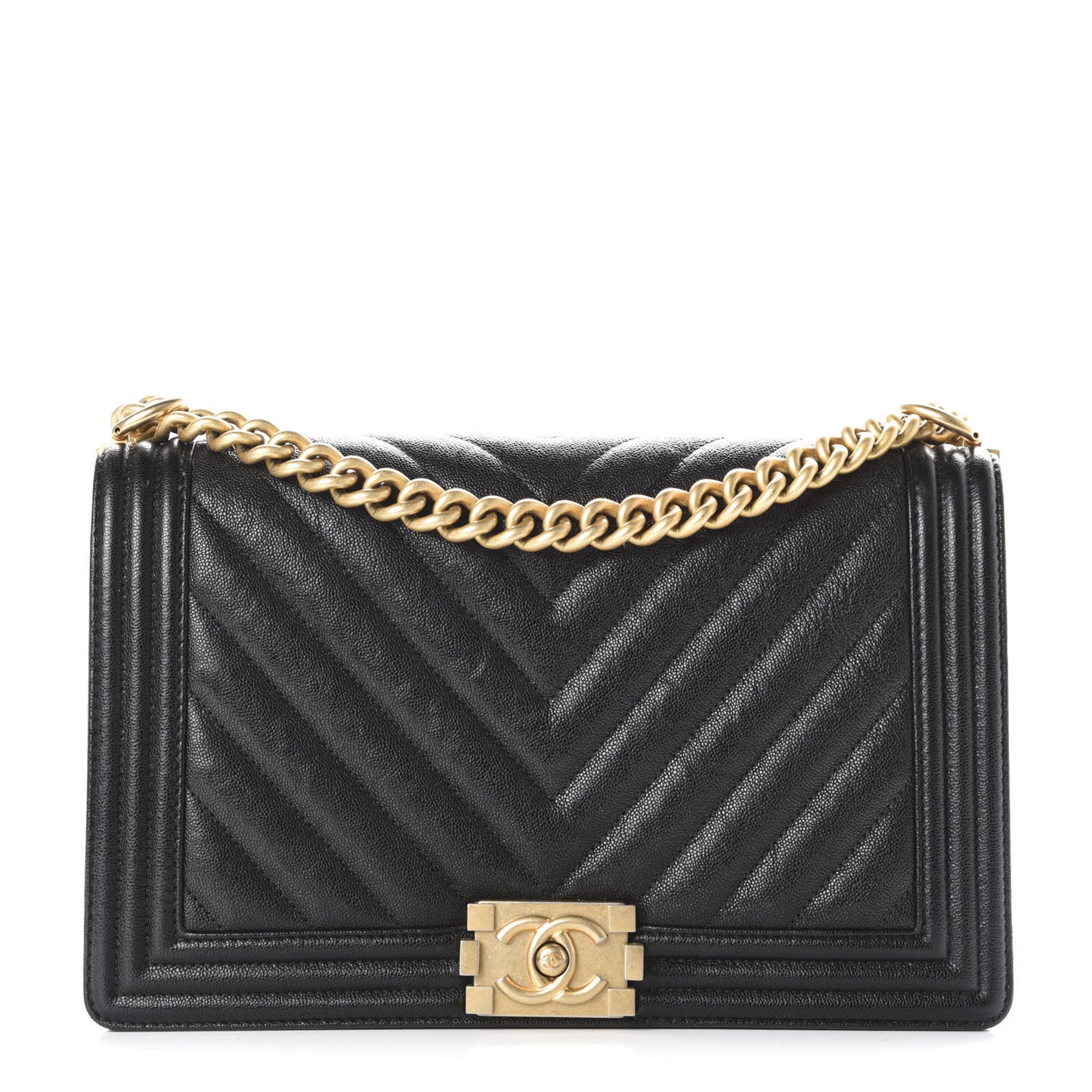Caviar Chevron Quilted New Medium Boy Flap Black
