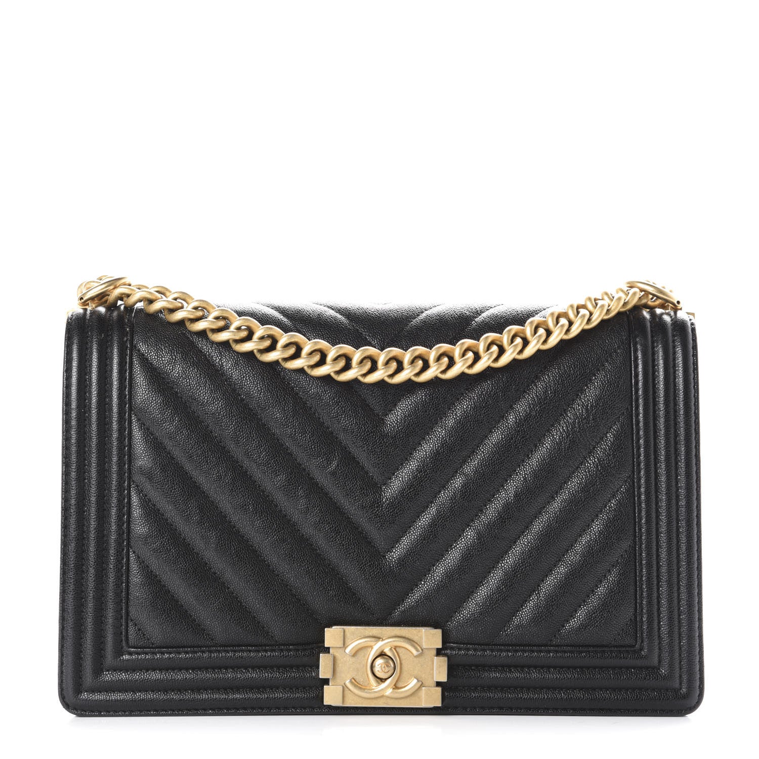 Chanel Caviar Chevron Quilted New Medium Boy Flap Black 1 of 10