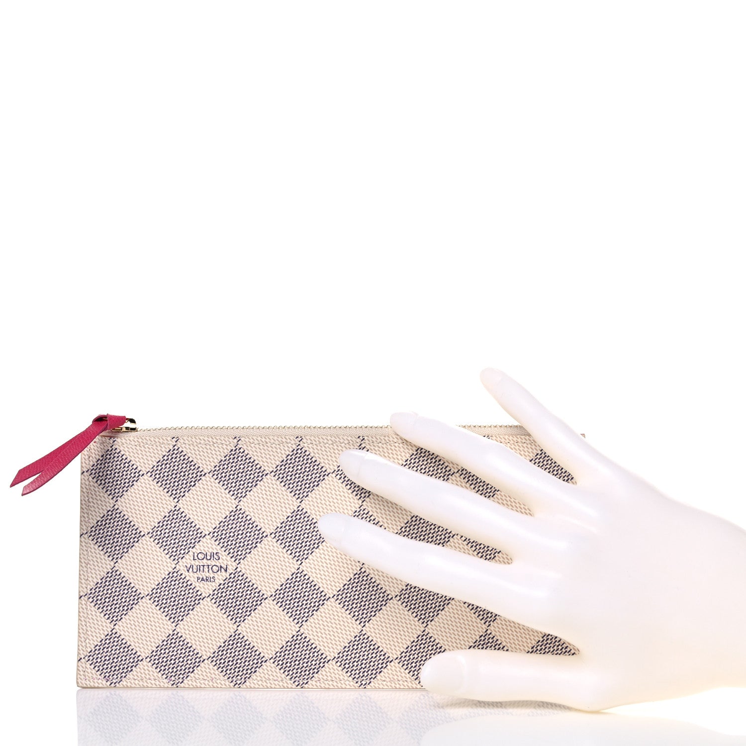 Louis Vuitton Damier Azur Felicie Chain Wallet Zippered Insert Fuchsia 2 of 6