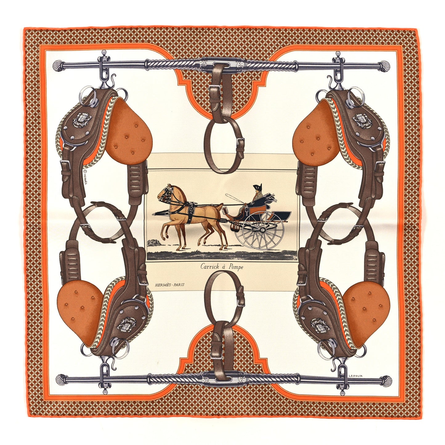 Silk Carrick a Pompe Pocket Square White Orange Brun
