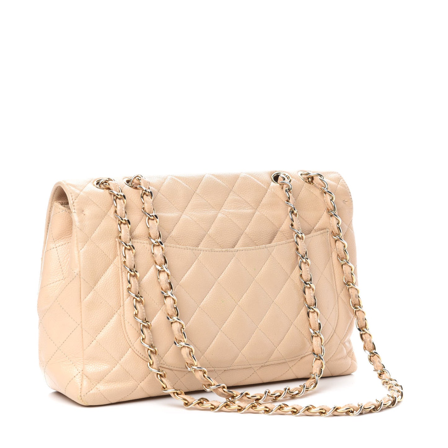 Caviar Quilted Jumbo Single Flap Beige Clair