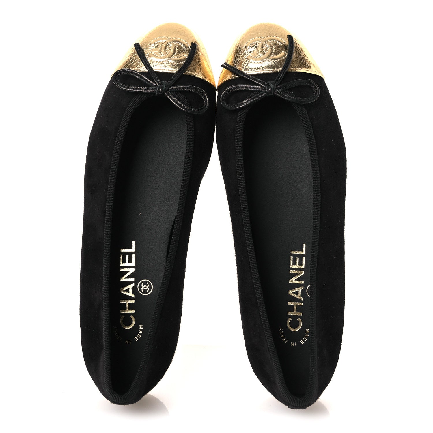 Chanel Suede Crackled Laminated Calfskin Cap Toe Ballerina Flats