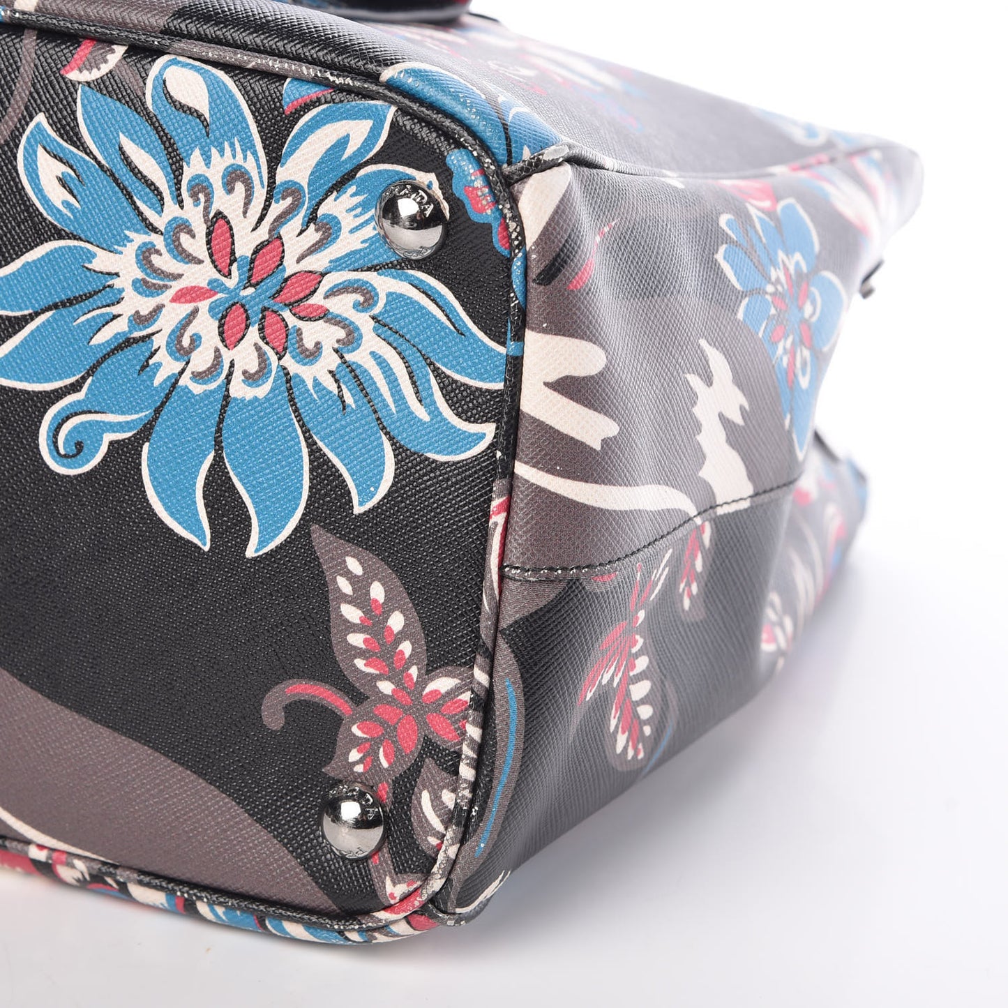Saffiano Floral Print Galleria Front Pocket Tote Black Multicolor