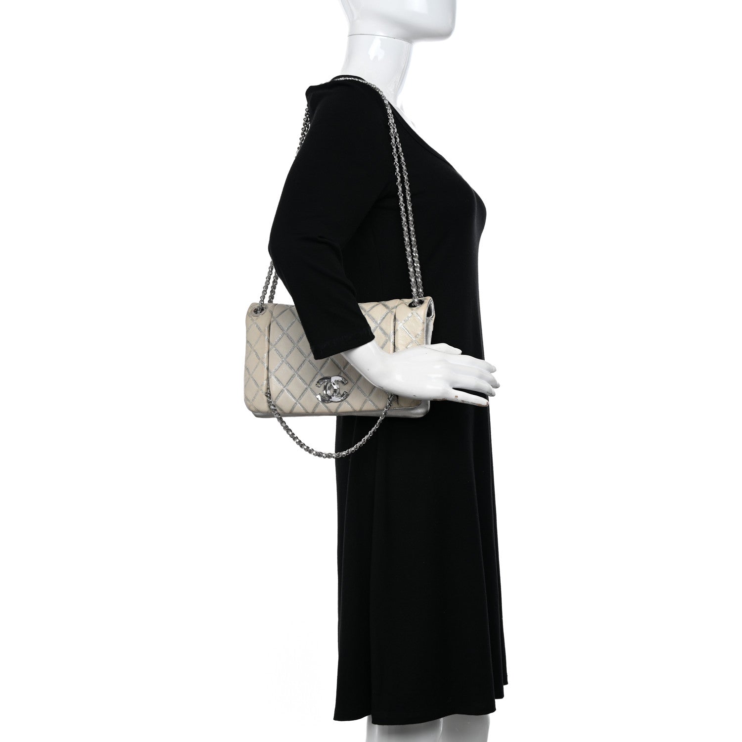 Chanel Metallic Distressed Lambskin Quilted CC Flap Ivory 2 of 16