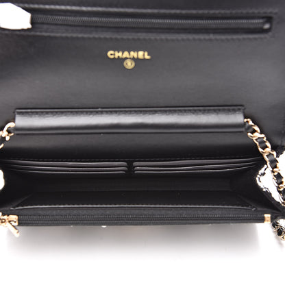 Chanel Tweed Quilted Wallet On Chain WOC Black Ecru White 5 of 11
