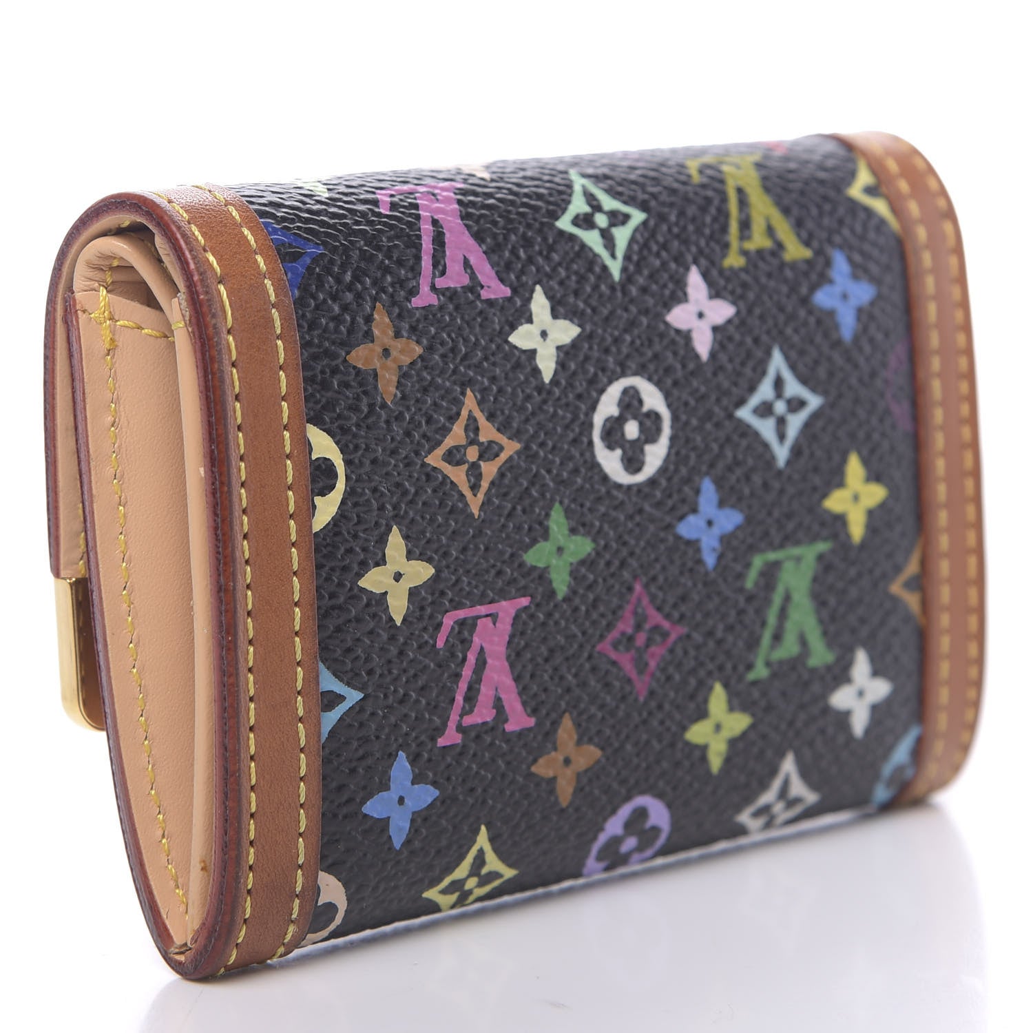 Louis Vuitton Monogram Multicolor Porte-Monnaie Plat Coin Purse Black 3 of 7