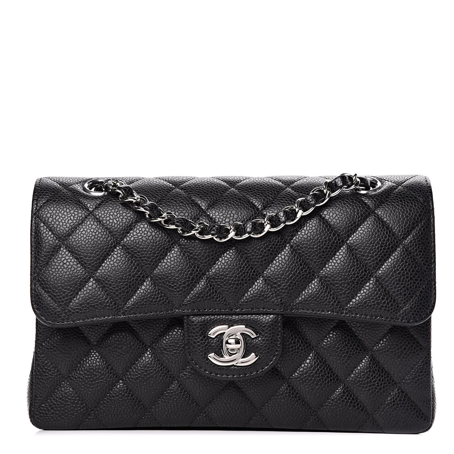 Caviar Quilted Small Double Flap Black