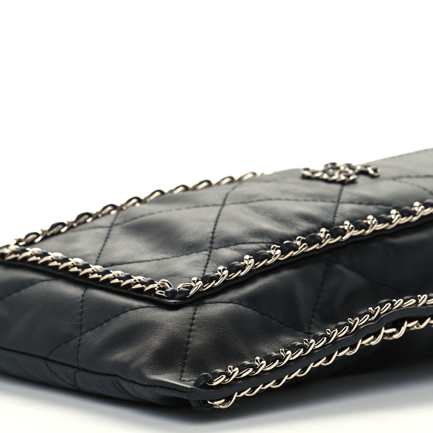 Calfskin Quilted Small Chain Flat Tote Black