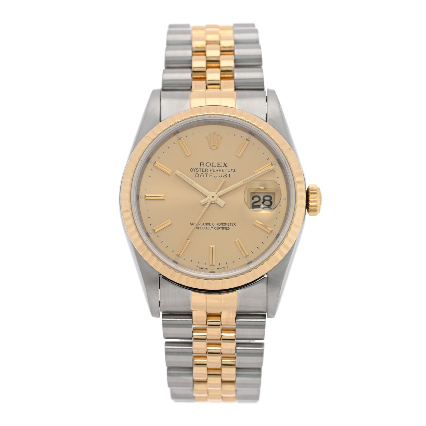 Stainless Steel 18K Yellow Gold 36mm Oyster Perpetual Datejust Watch Champagne 16233