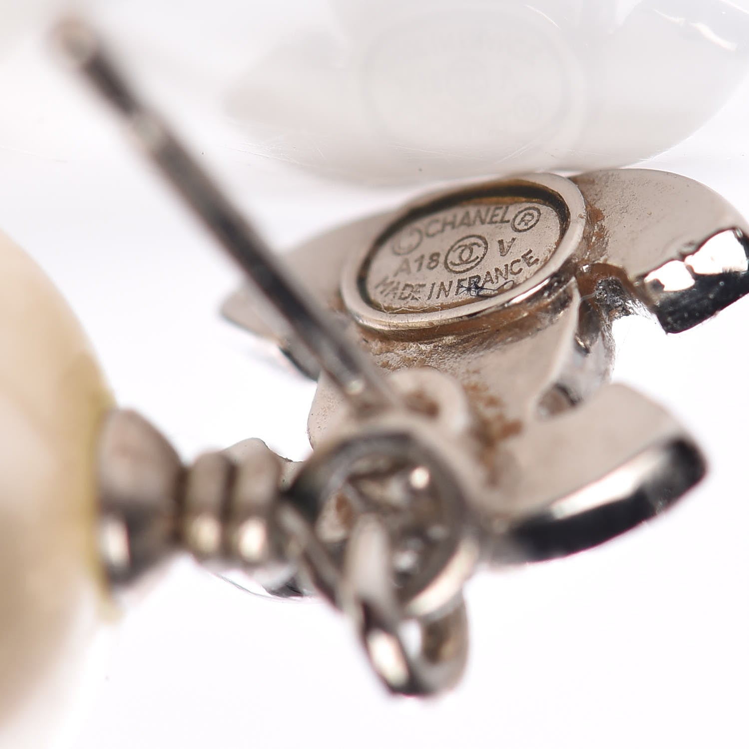 Chanel Crystal Pearl CC Drop Earrings Silver 4 of 5