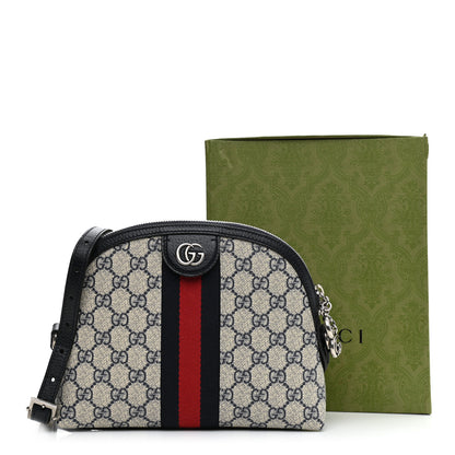 Gucci GG Supreme Monogram Textured Dollar Calfskin Web Small Ophidia Dome Shoulder Bag Beige Blue 10 of 10