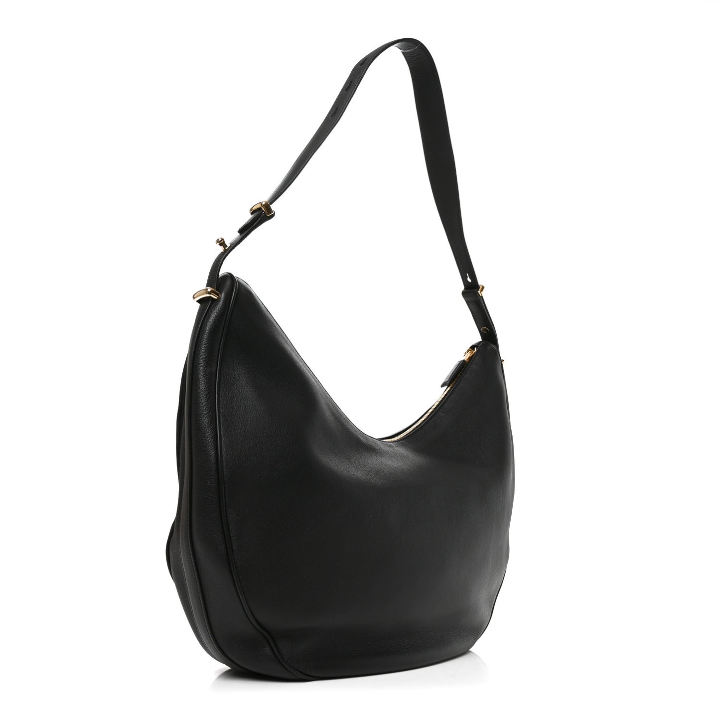 Vitello Daino Medium Arque Shoulder Bag Black