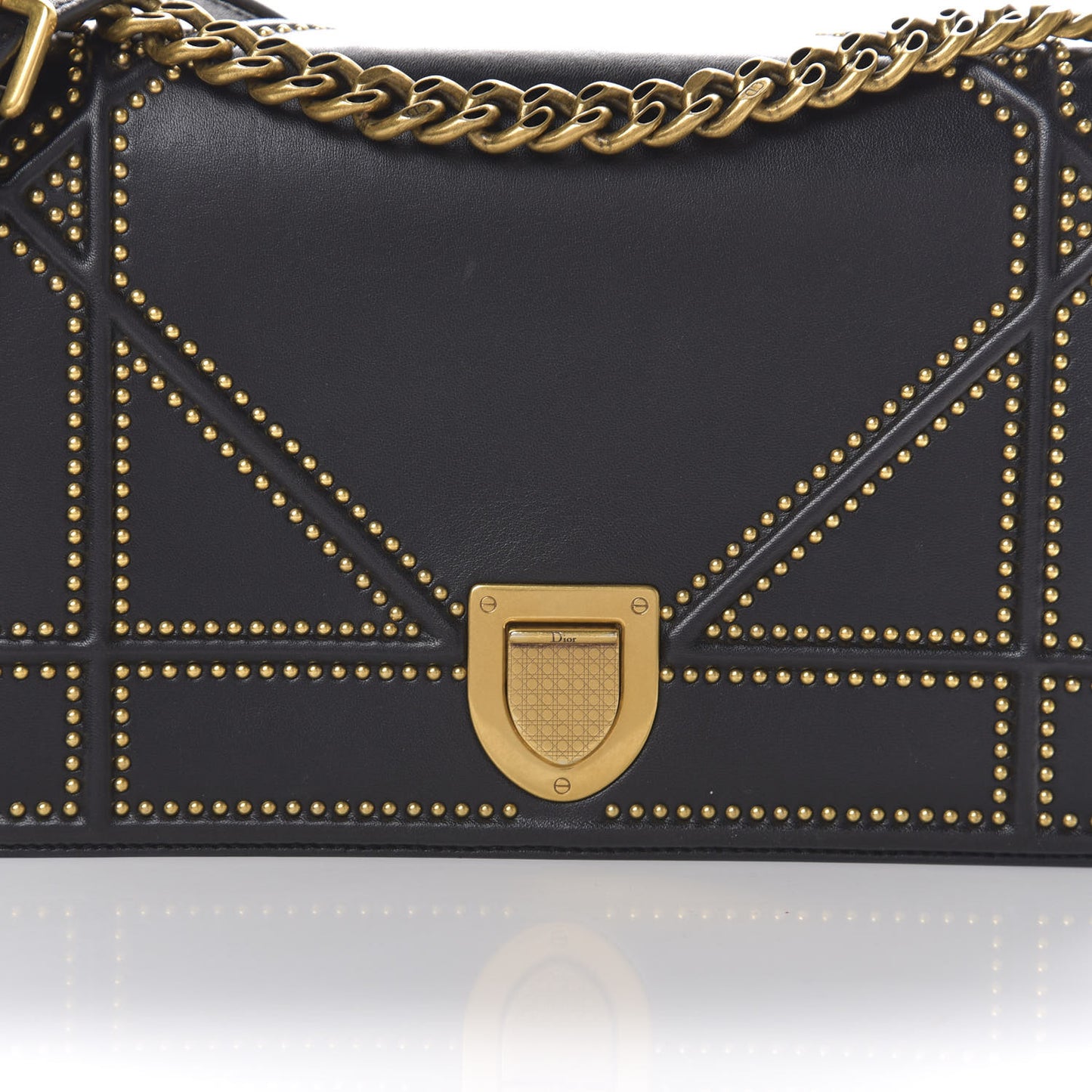 Lambskin Studded Medium Diorama Flap Bag Black