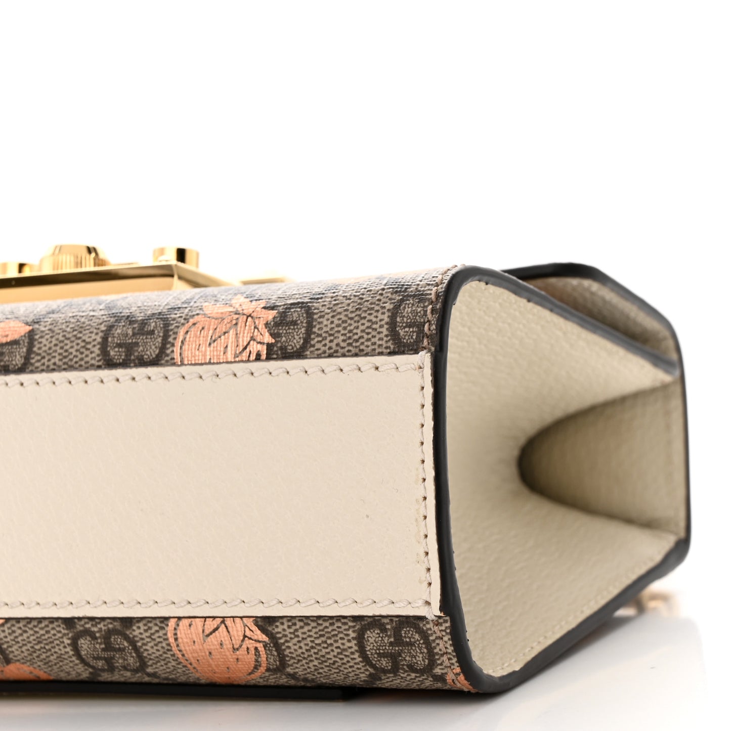 GG Supreme Monogram Berry Textured Dollar Calfskin Small Padlock Shoulder Bag Beige Ebony Light Copper Mystic White