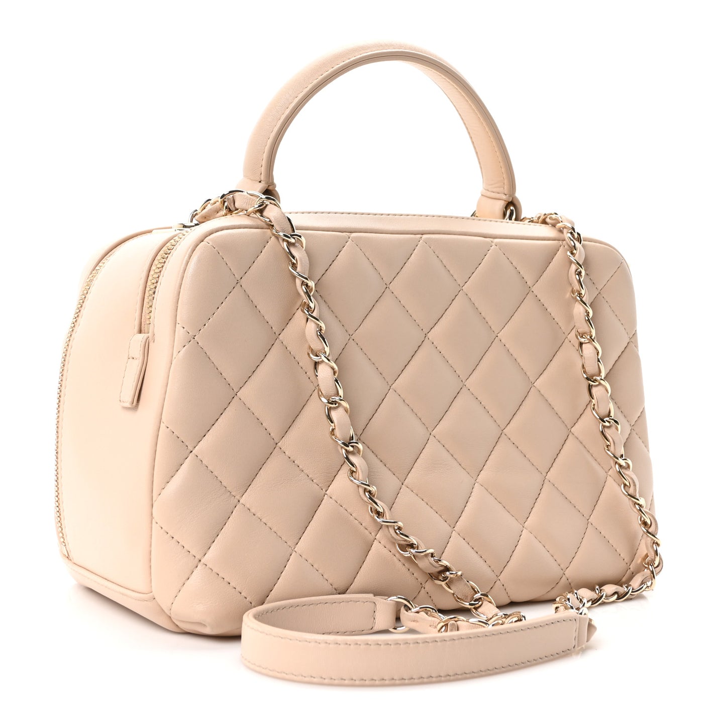 Lambskin Quilted Medium Trendy CC Bowling Bag Beige
