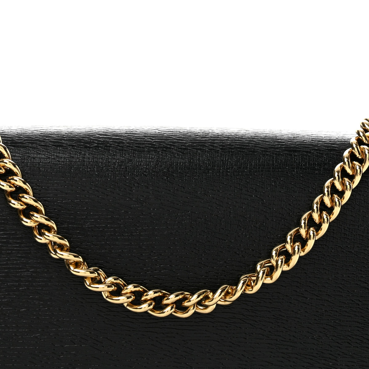 Textured Calfskin Script Logo Wallet On Chain Black
