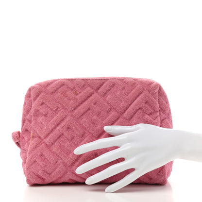 Fendi Terry Cloth Vitello Century Matte FF 1974 Embossed Medium Trapezoid Beauty Pouch Lollypop 2 of 10