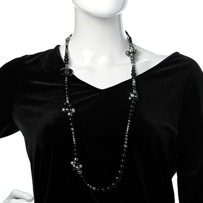 Chanel Pearl Beaded CC Long Necklace Black Grey 2 of 5