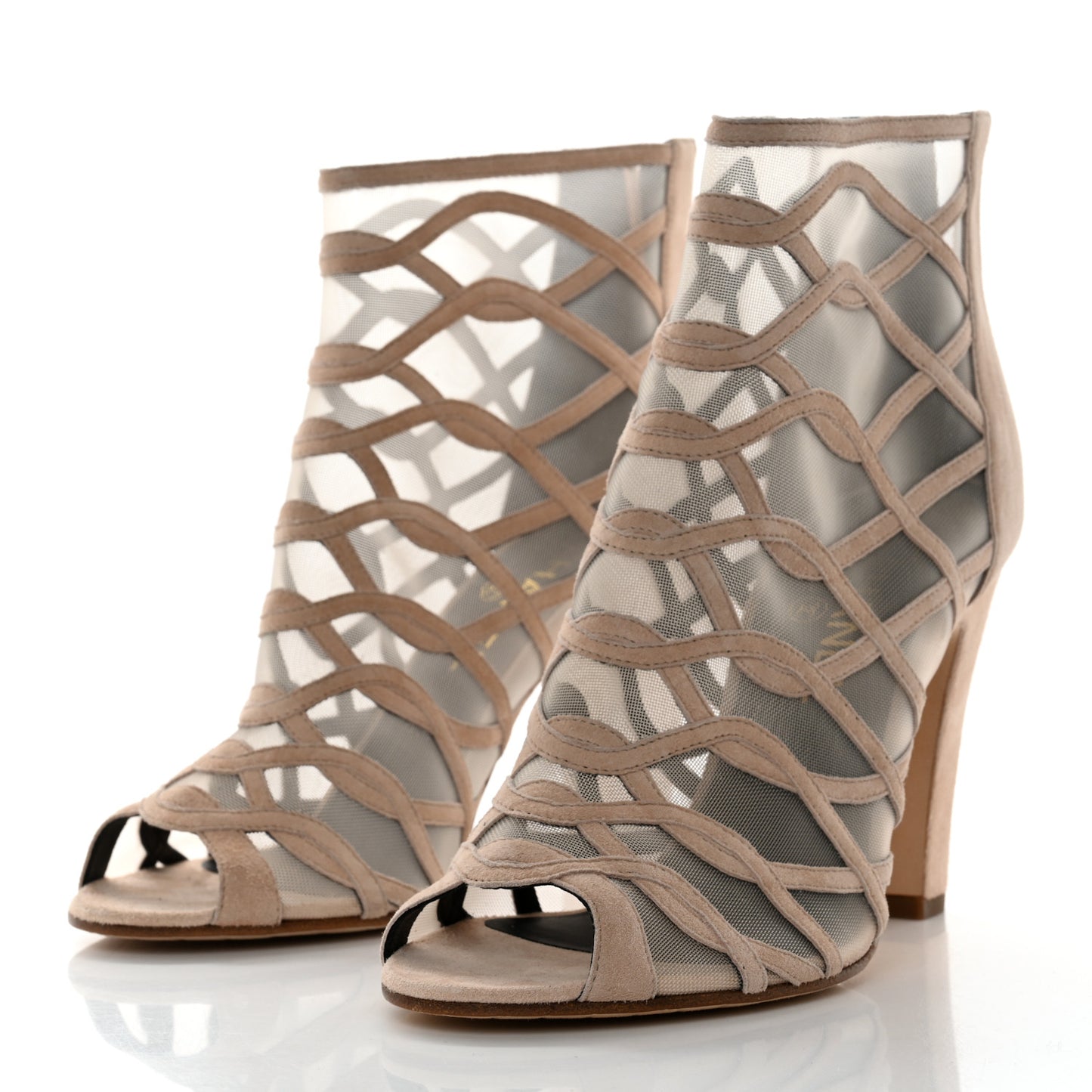 Suede Mesh Peep Toe Ankle Boots 40.5 Light Pink