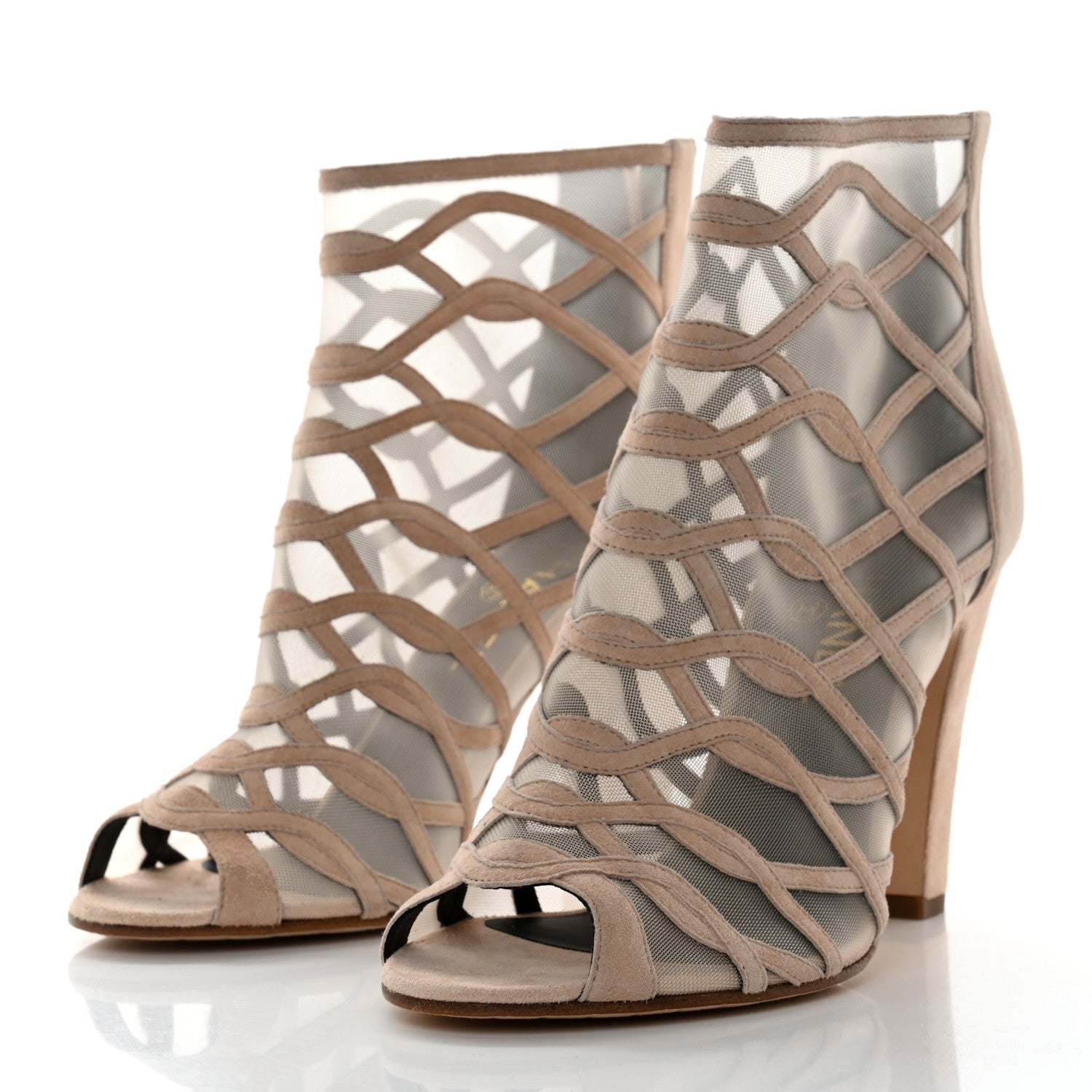 Chanel Suede Mesh Peep Toe Ankle Boots 40.5 Light Pink 3 of 9