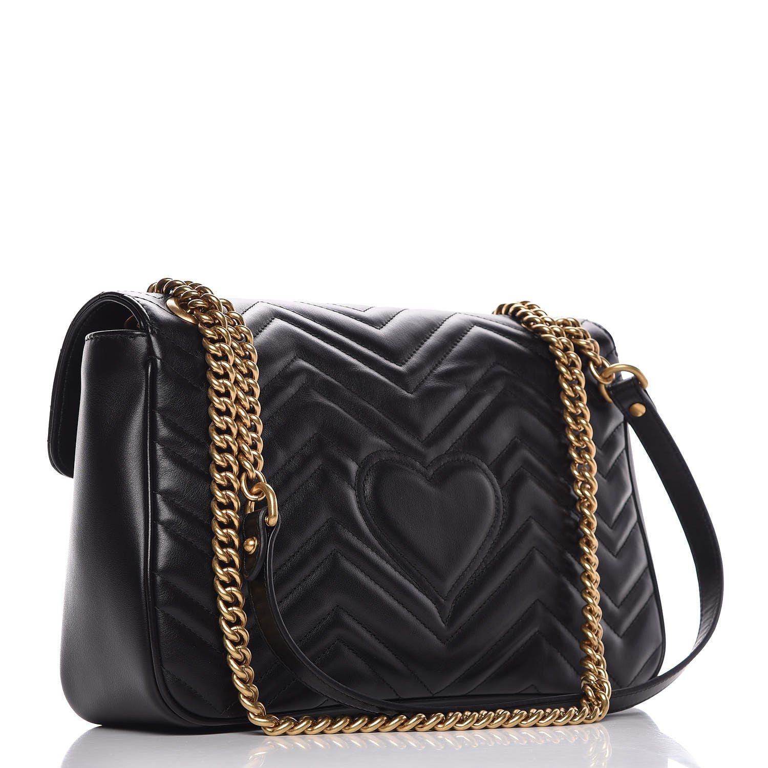 Gucci Calfskin Matelasse Medium GG Marmont Shoulder Bag Black 3 of 7