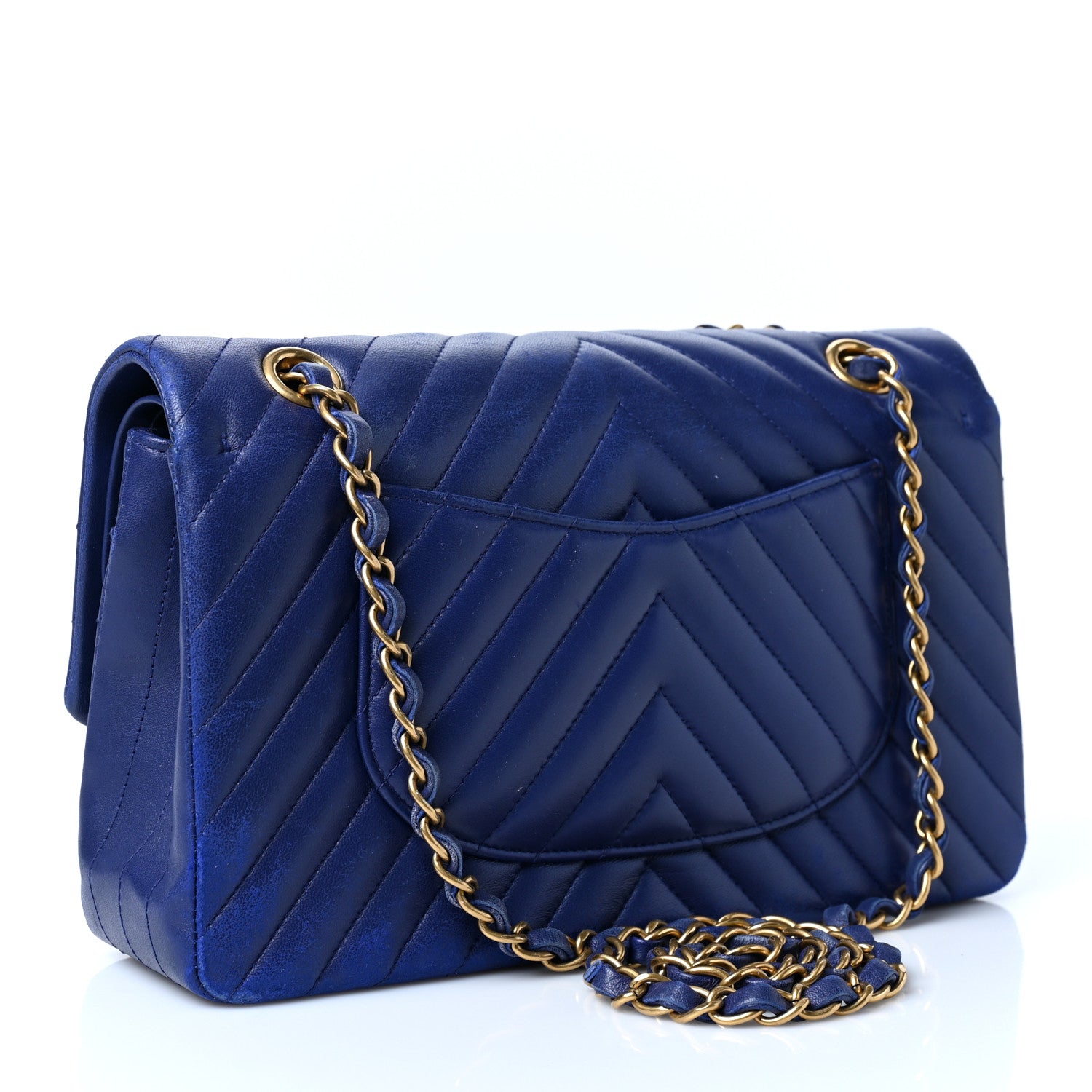 Chanel Lambskin Chevron Quilted Medium Double Flap Blue 3 of 11
