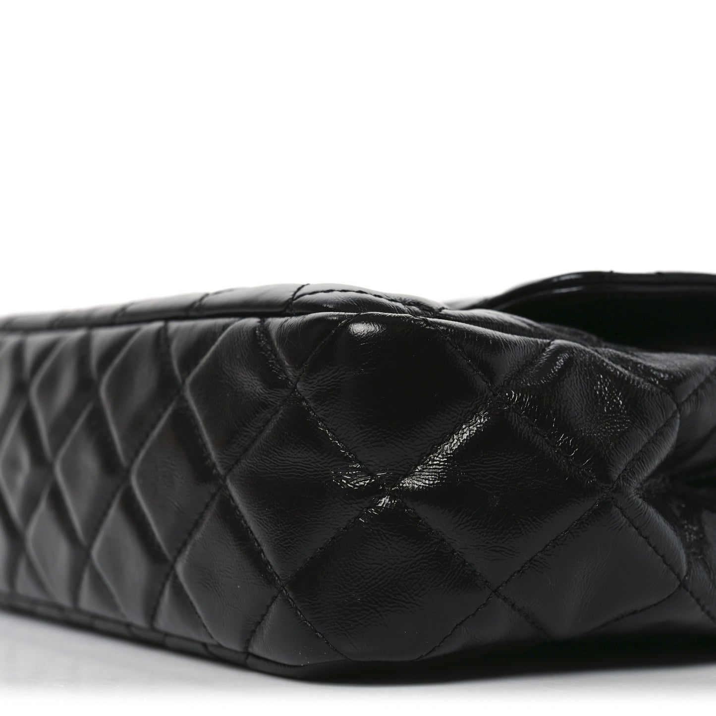 Shiny Crumpled Calfskin Quilted Wavy CC Hobo Black