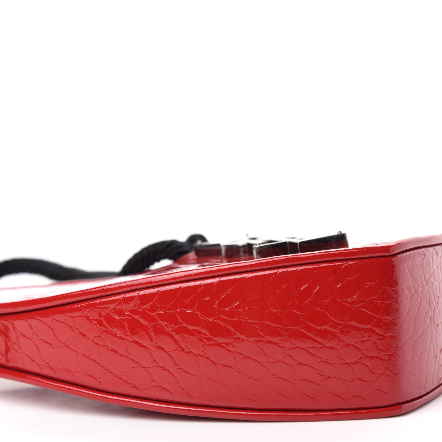 Patent Crocodile Embossed Sac Coeur Heart Shaped Clutch Red