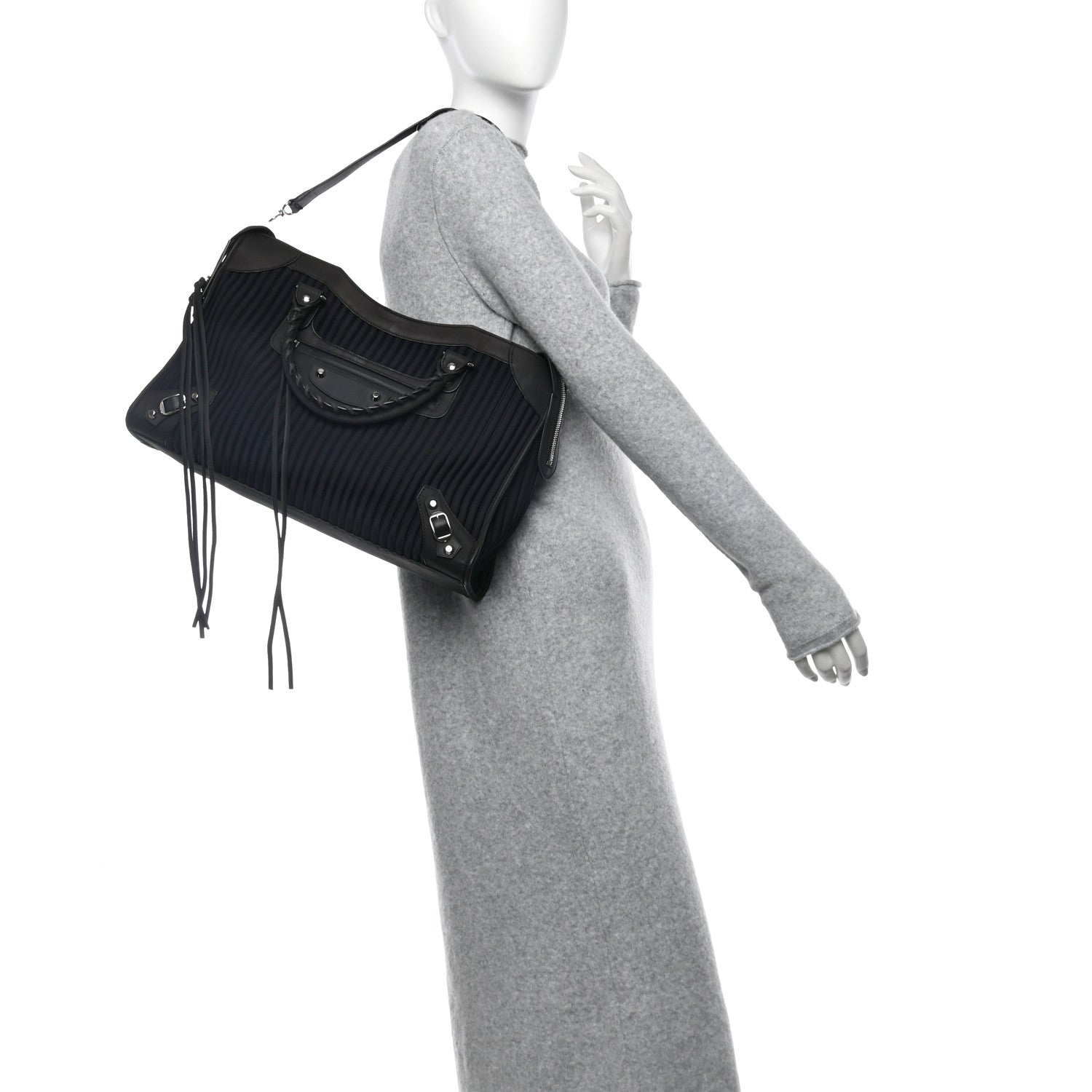 Balenciaga Ribbed Neoprene Classic Silver Hardware City Black 2 of 10