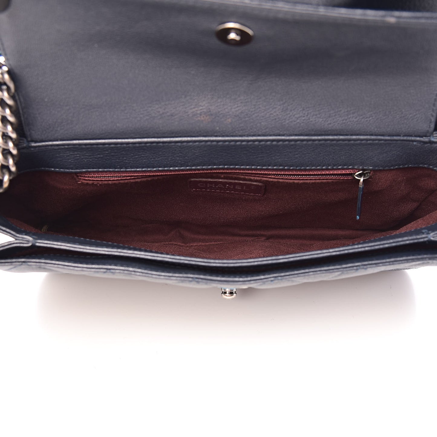 Goatskin Quilted Large Perfect Edge Flap Navy
