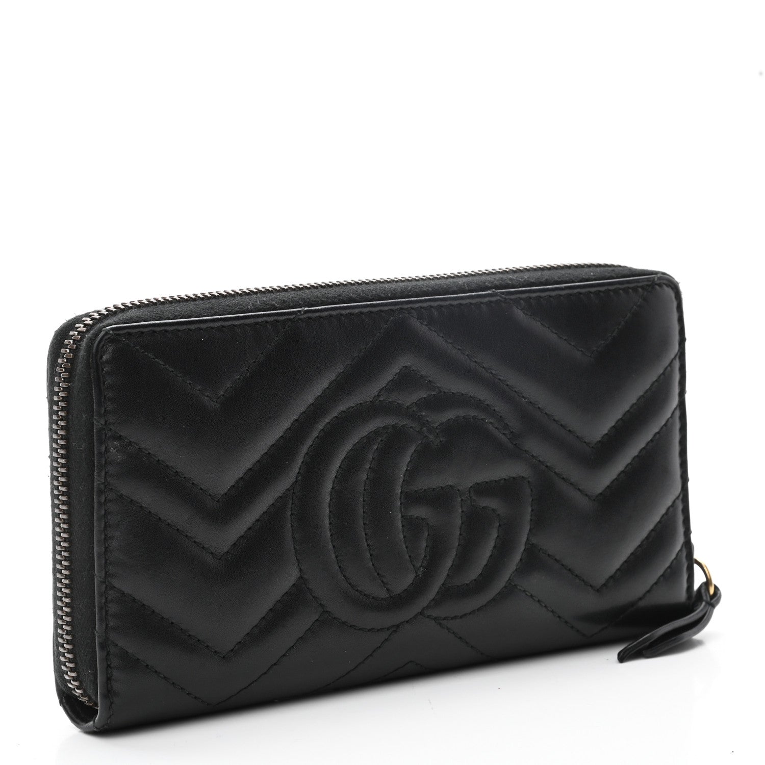 Gucci Calfskin Matelasse GG Marmont Zip Around Wallet Black 3 of 8